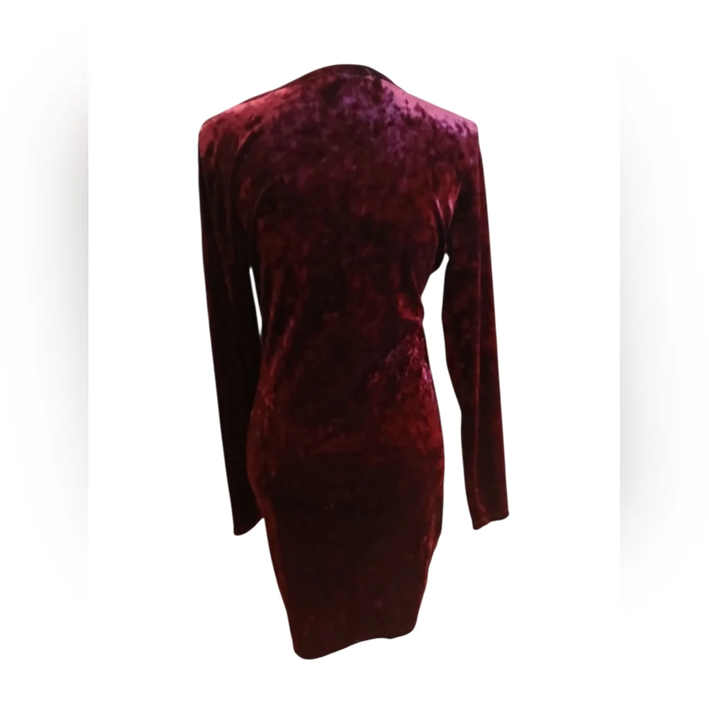 Crushed Velvet Ruched Drawstring Assymetric Stretch Dress Vamp Dark Romantic - Picture 7 of 11